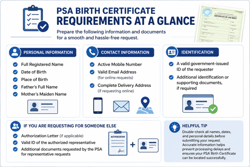 PSA birth certificate requirements checklist