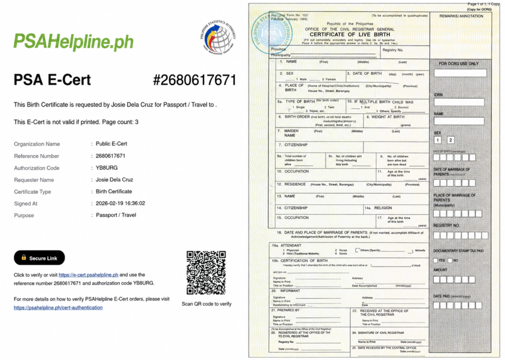 PSA E-Cert and Birth Certificate Forms